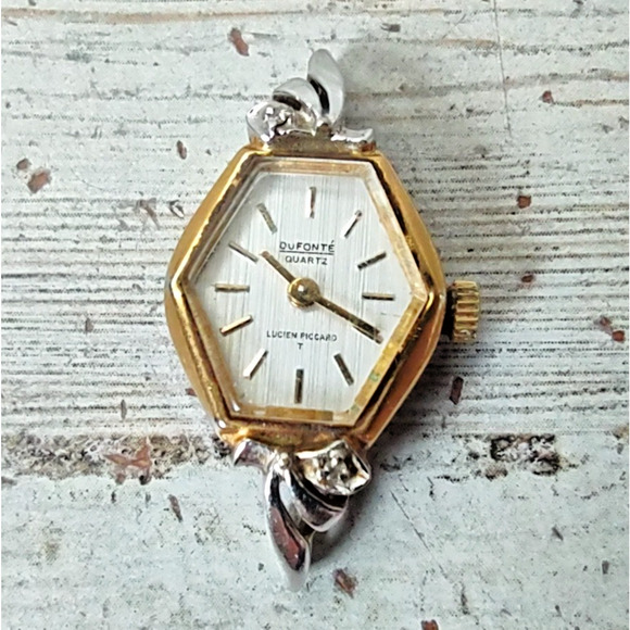 Vintage Dufonte Lucien Piccard Gold/Silver Tone Ribbon Diamond Watch Face PARTS - Picture 1 of 8